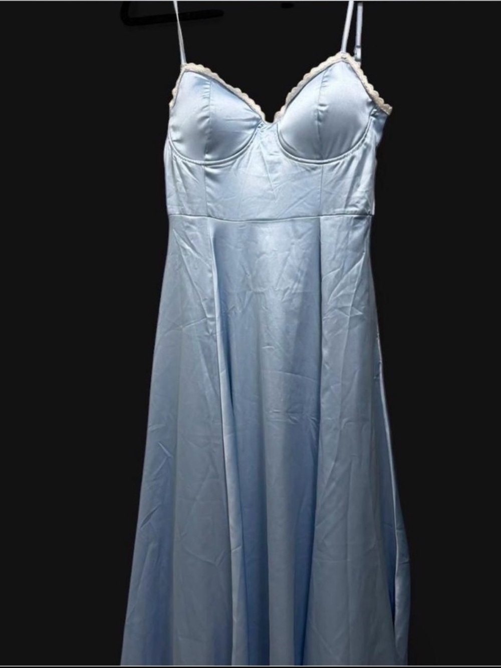 Light Blue Satin Lace Trim Bustier Skater Gown Tulle Underlay Ankle Length S